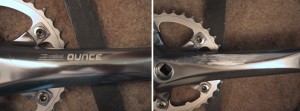 Crankset, before and after having the logo/brand filed off