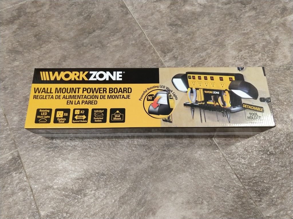 workzone wall mount powerstrip with lights and detachable tool holder