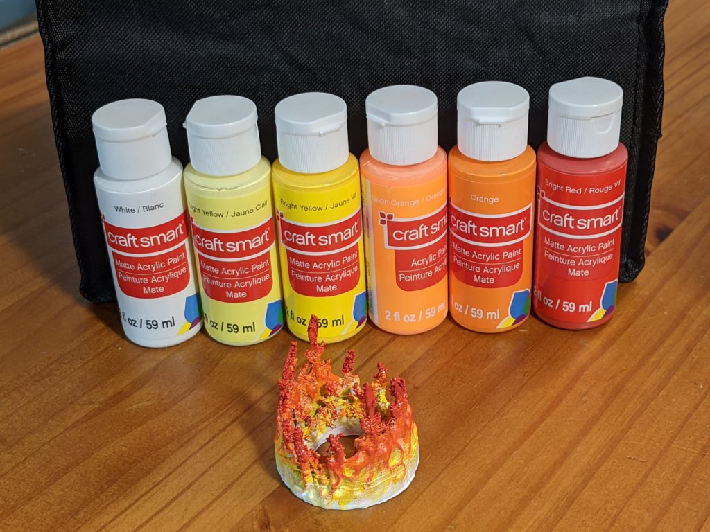 white, yellow, orange, red paint pallet for painting fire