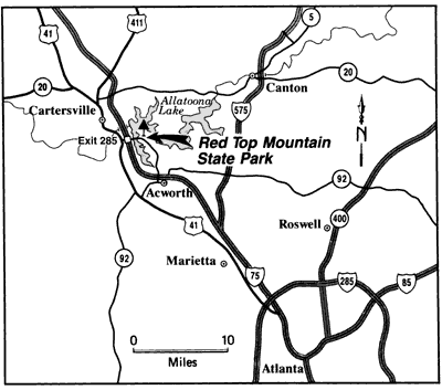 Map to Red Top Mountain State Park